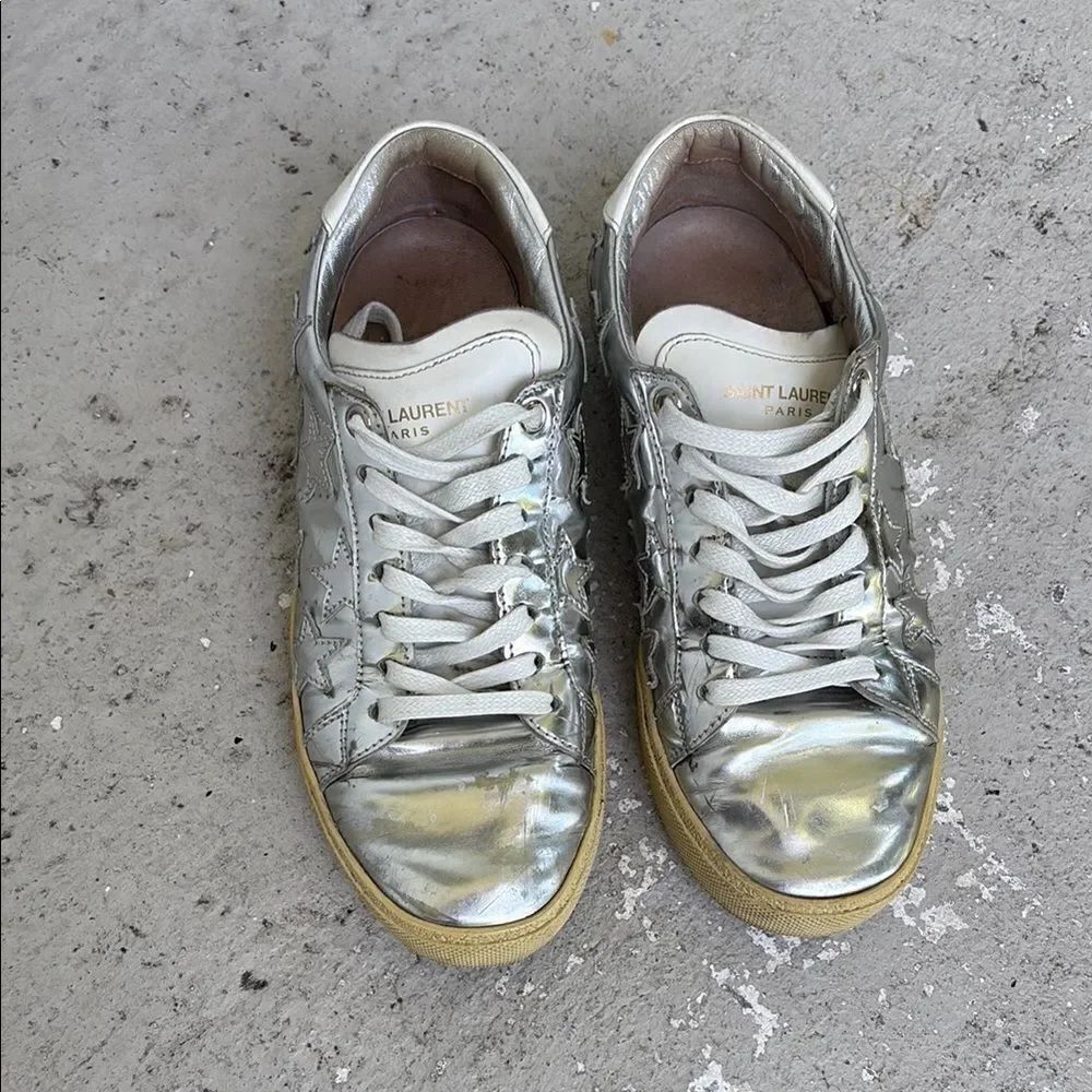 Saint Laurent metallic silver sneakers